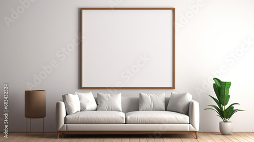 wooden frame mockup in minimalist interior, poster mockup. ai generated image