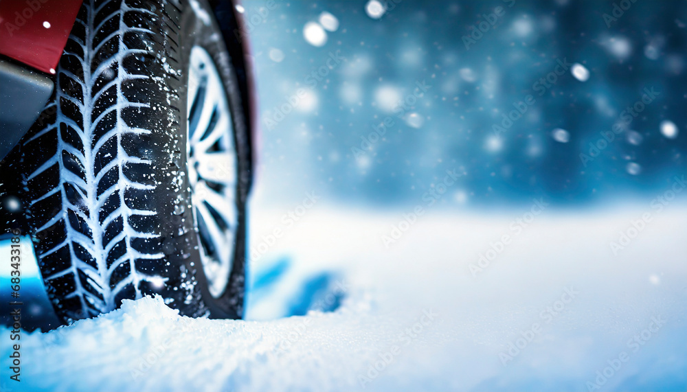 vehicle tire on snow, danger winter driving conditions