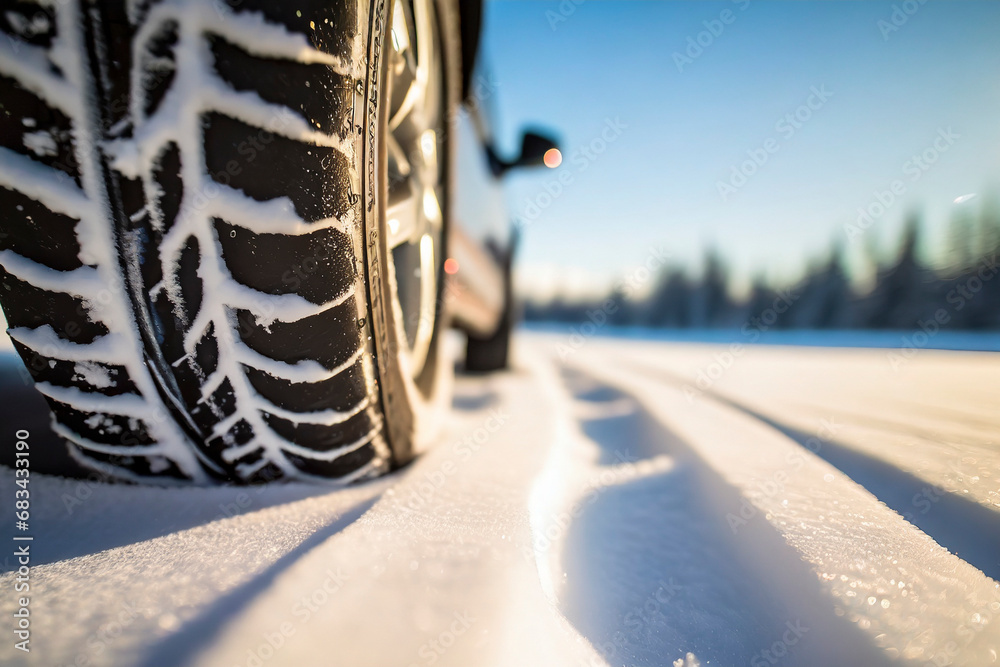 vehicle tire on snow, danger winter driving conditions