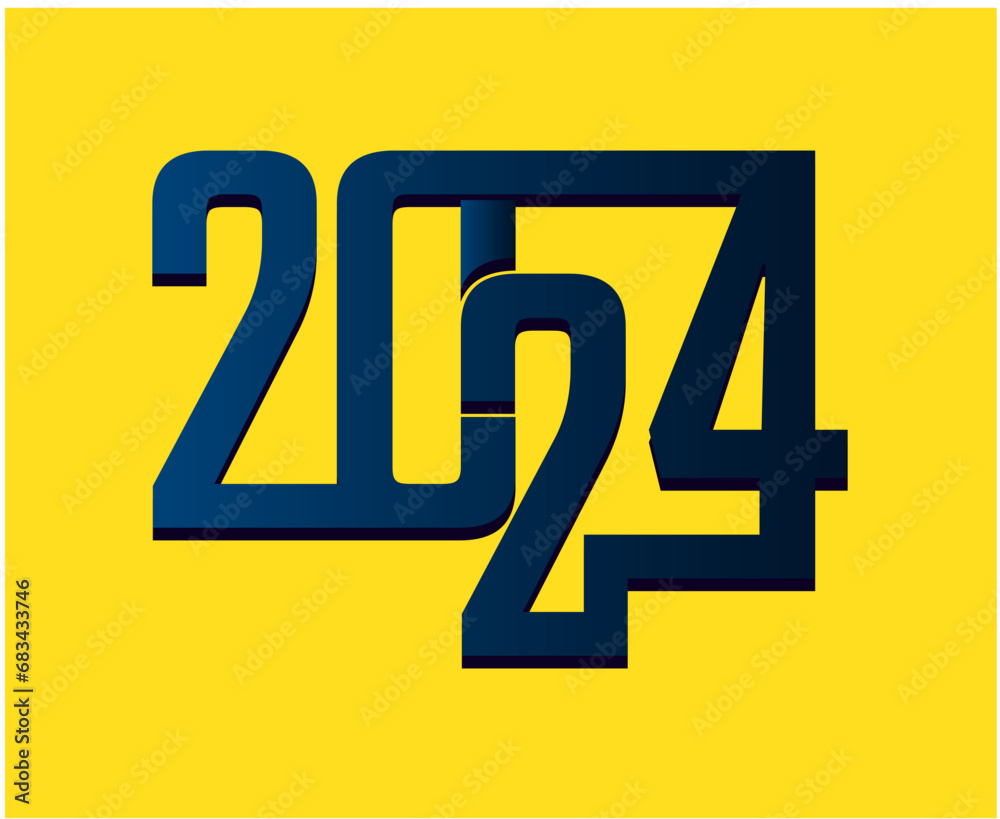 Happy New Year 2024 Abstract Blue Graphic Design Vector Logo Symbol Illustration With Yellow Background
