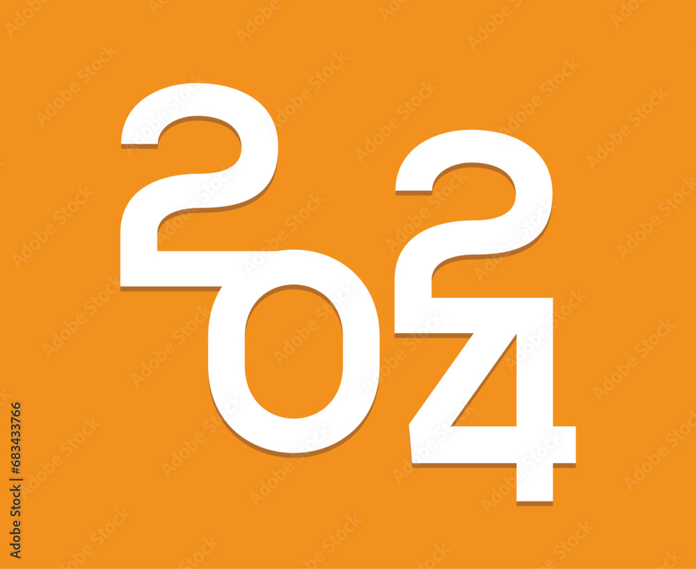 Happy New Year 2024 Abstract White Graphic Design Vector Logo Symbol Illustration With Orange Background Happy New Year 2024 Abstract White Graphic Design Vector Logo Symbol Illustration With Orange Background