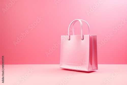 Pink shopping bag on pink background. Shopping sale delivery concept