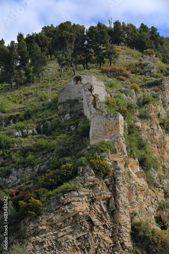 Ruined bulwark, SW end of the defensive wall of the castle built on the rocky hill on the Osum river north bank. Berat-Albania-073 photo