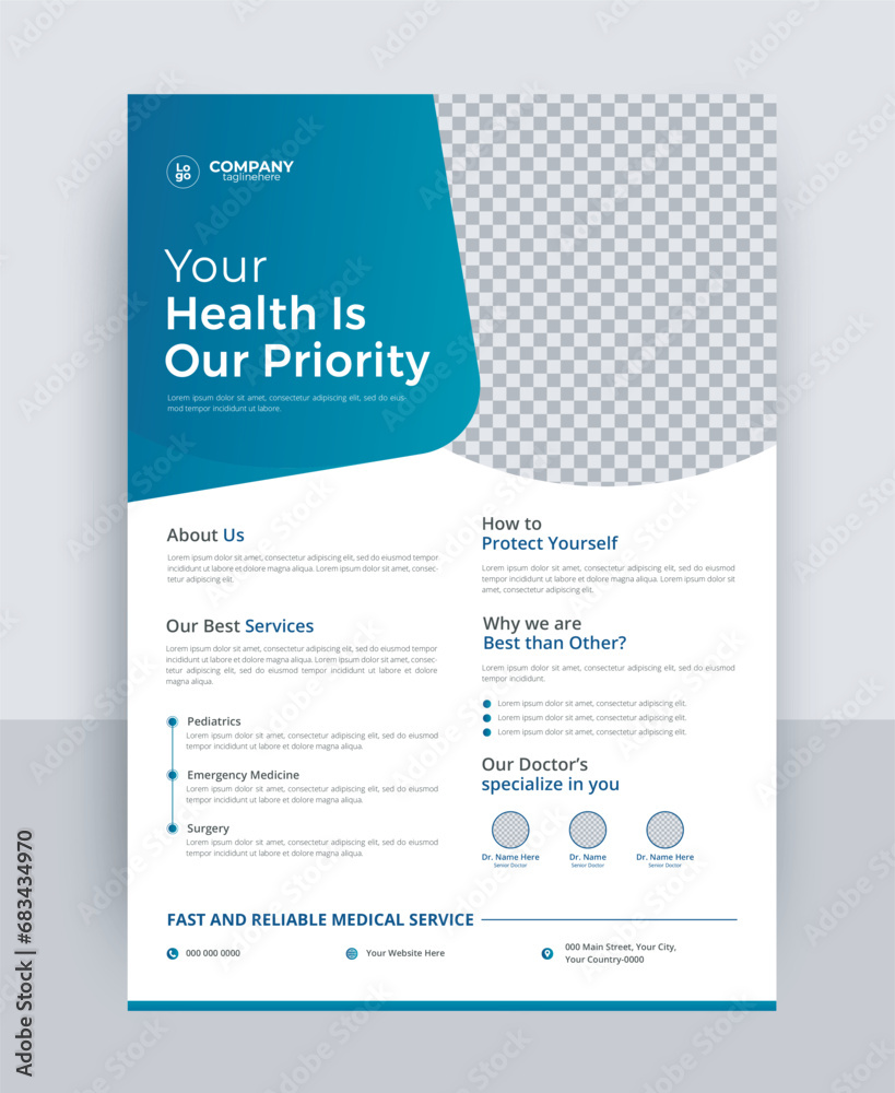 Healthcare flyer design medical flyer | Corporate medical flyer design | Creative medical flyer | Modern medical leaflet design vector template - obrazy, fototapety, plakaty 