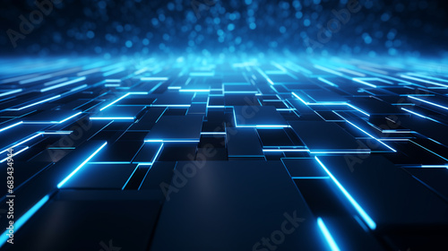 Abstract background about digital technology, the transparent square box has blue lights