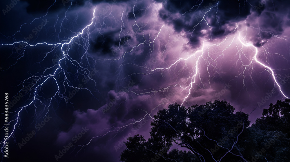 purple background with lightning and clouds closeup