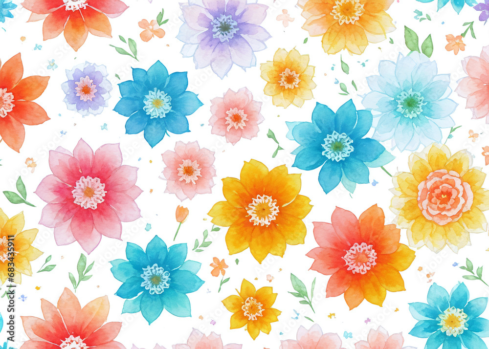 A vibrant tapestry of blooming petals, painted in watercolor, intertwined in a whimsical pattern on soft fabric, evoking a sense of lively beauty and free-spiritedness. 
