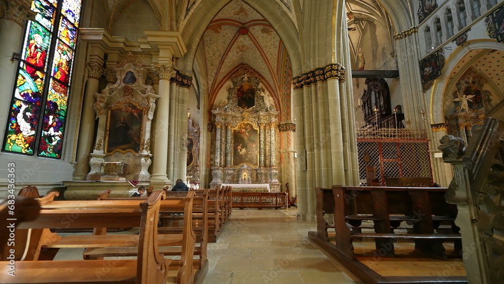 Fribourg, Switzerland Circa March 2022 - Historic Saint Nicholas Cathedral Design