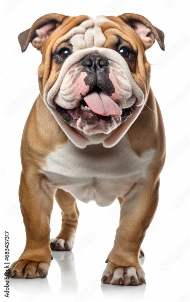 English Bulldog dog standing and looking at the camera in front isolated of white background