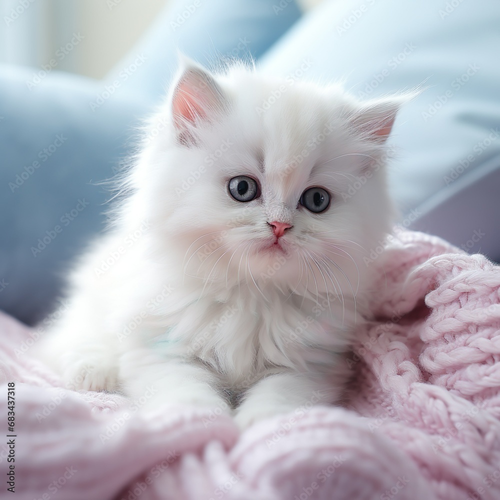Fototapeta premium A white cat that doesn't know what it's thinking
