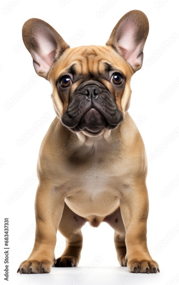 French Bulldog dog standing at the camera in front isolated of white background