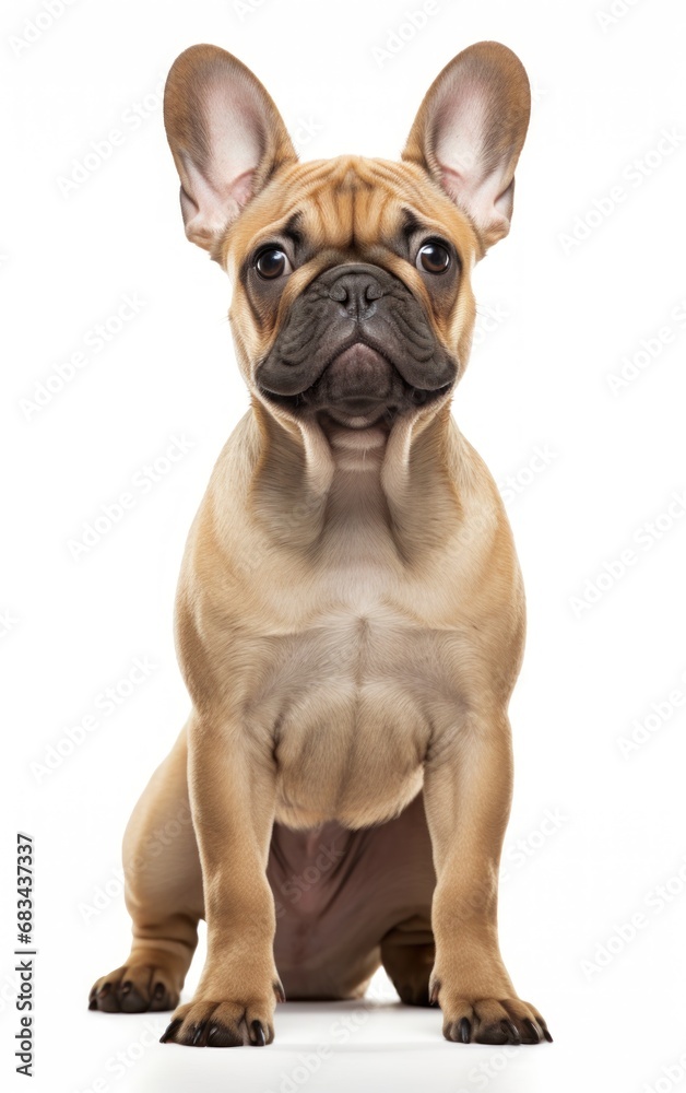 French Bulldog dog sitting and looking at the camera in front isolated of white background
