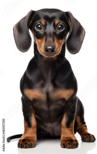 Dachshund dog sitting and looking at the camera in front isolated of white background