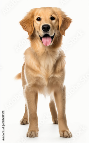 golden retriever dog standing at the camera in front isolated of white background