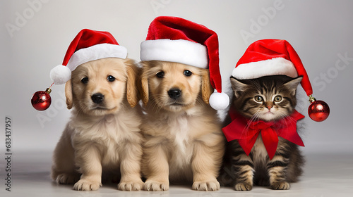 funny pets for christmas with santa hats © Birol Dincer 