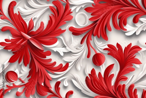 Fototapeta Naklejka Na Ścianę i Meble -  Red and white flower wallpaper decoration, mural wallpaper, design beautiful 3d wall