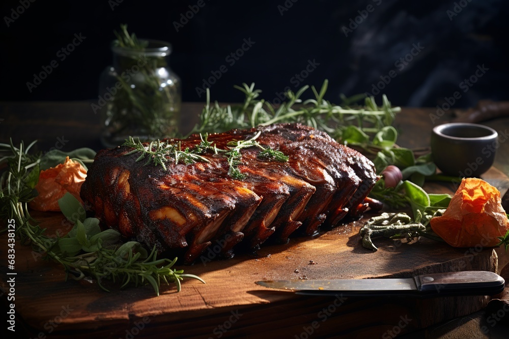Barbecue Rib Feast: A vibrant professional food photograph featuring ...