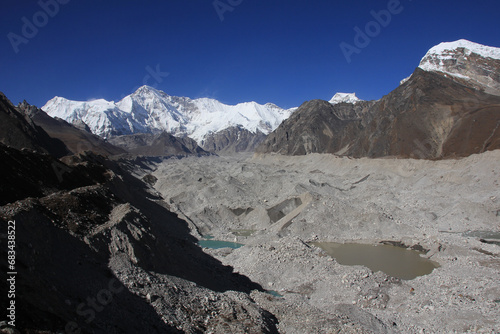 Ngozumba Glacier and Cho Oyu seen from Gokyo, Nepal. photo