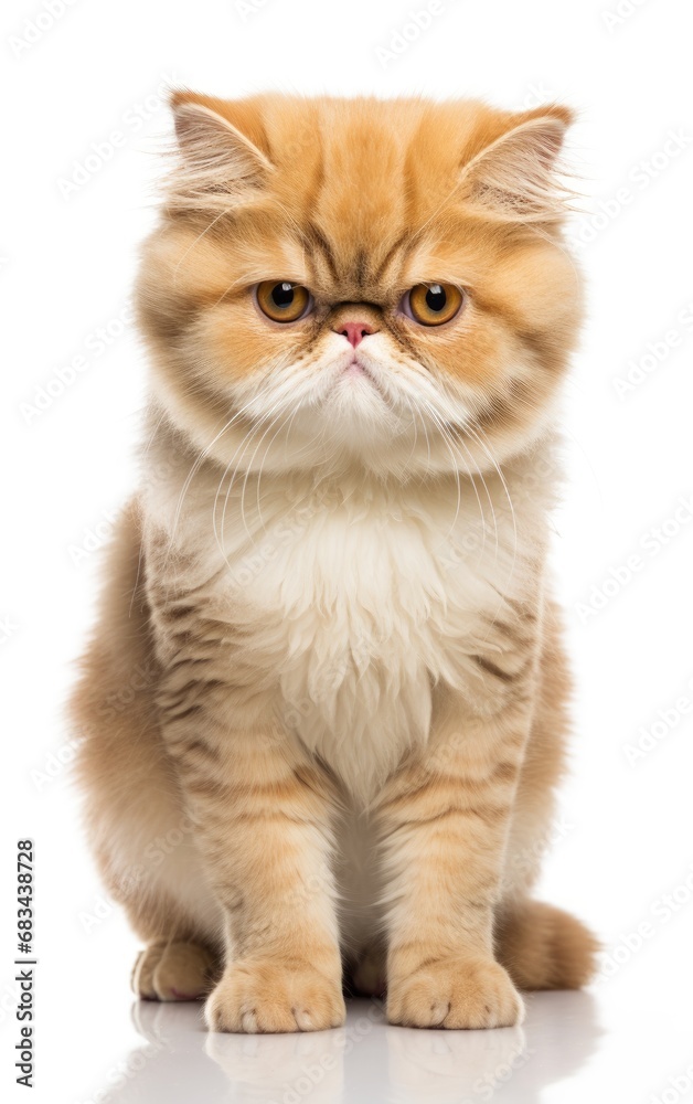 Exotic Shorthair Cat sitting and looking at the camera in front isolated of white background