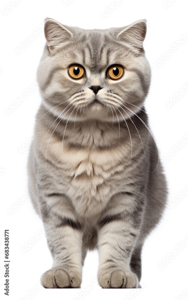 Scottish Fold Cat sitting at the camera in front isolated of a white background