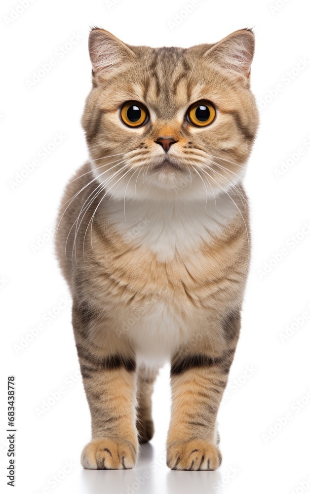 Scottish Fold Cat sitting and looking at the camera in front isolated of a white background