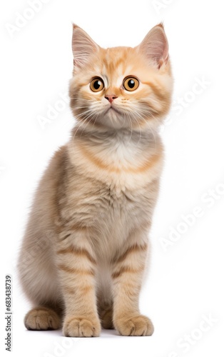 Munchkin Fluffy Cat sitting and looking at the camera in front isolated of white background © somkcr