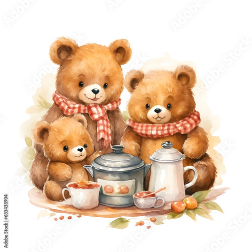 bear family watercolor illustration, cute animals clipart © Janie