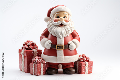 Experience the magic of the winter holidays with a 3D model rendering of a Santa Claus toy, isolated on a white background. Ai generated