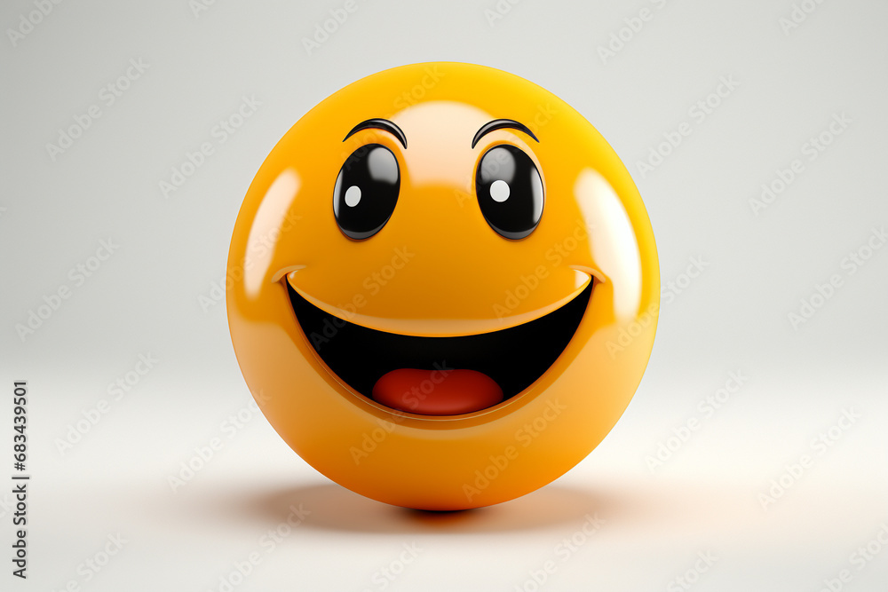 Fototapeta premium 3D model design render of a cheerful smiley face icon isolated on white background. Ai generated