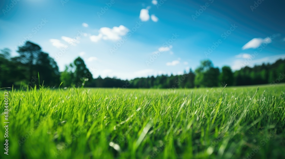 Grassy area in a park on a clear day background.