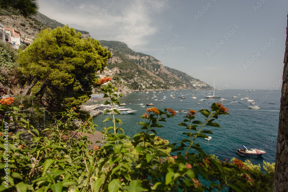 Amazing sea views of Mediterranean Sea in Positano on Amalfi Coast Italy