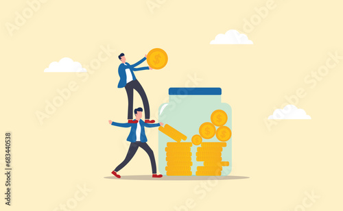 Investment illustration . People characters investing money in self development  knowledge and education. Personal finance management and financial literacy concept