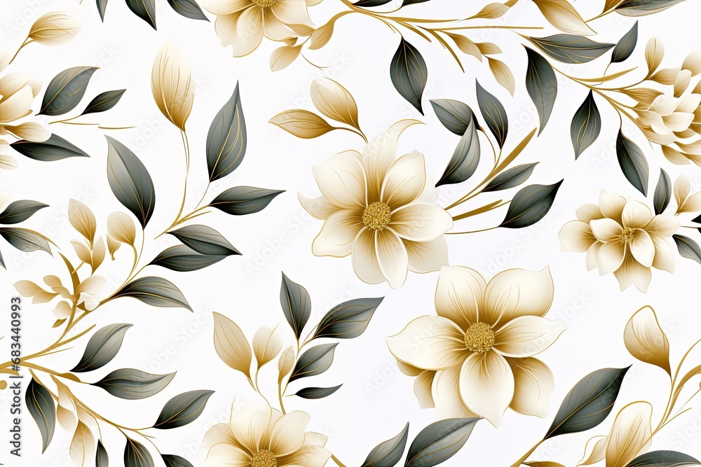 Obraz premium White and gold flower vine natural pattern