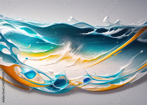 A colorful paint on a white surface. 