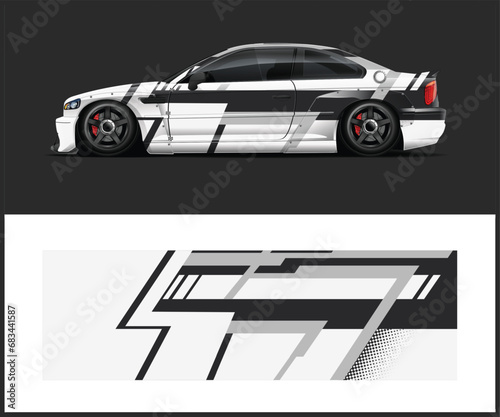 Racing car wrap design vector. Graphic abstract stripe racing background kit designs for wrap vehicle