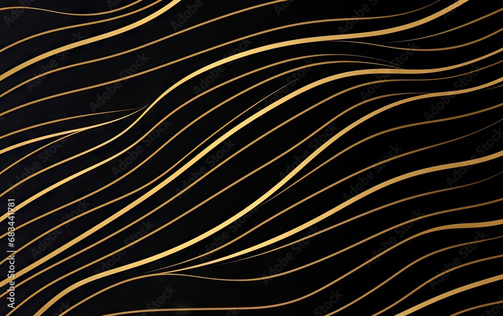Golden lines seamless pattern on a black background. packaging design, fabric and print