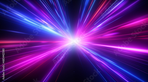 Abstract technology futuristic glowing neon blue and pink light lines with speed motion movingon dark blue background