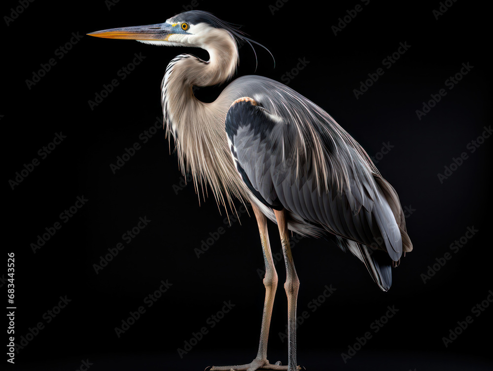 Fototapeta premium Heron Studio Shot Isolated on Clear Black Background, Generative AI
