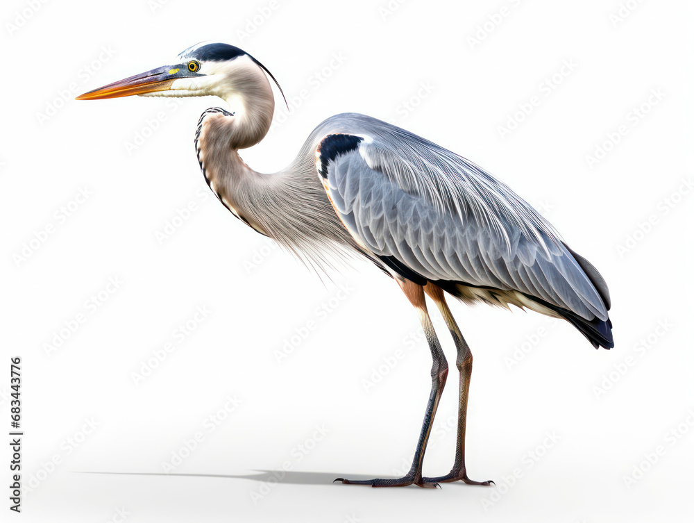 Heron Studio Shot Isolated on Clear White Background, Generative AI Heron Studio Shot Isolated on Clear White Background, Generative AI