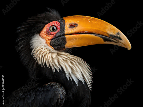 Hornbill Studio Shot Isolated on Clear Black Background, Generative AI