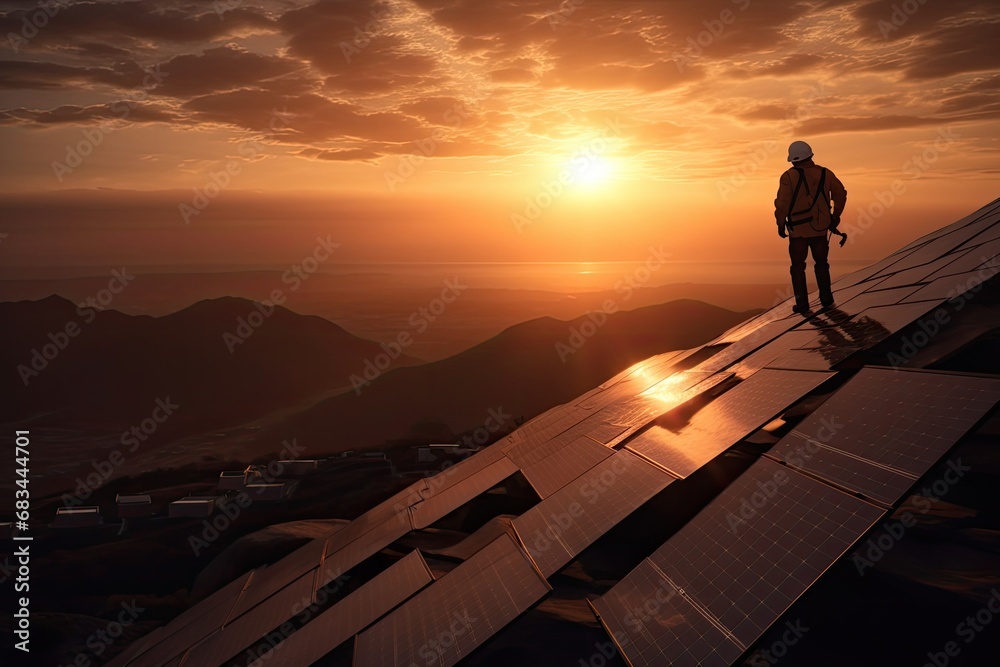 Worker at height solar cell relay works at height
