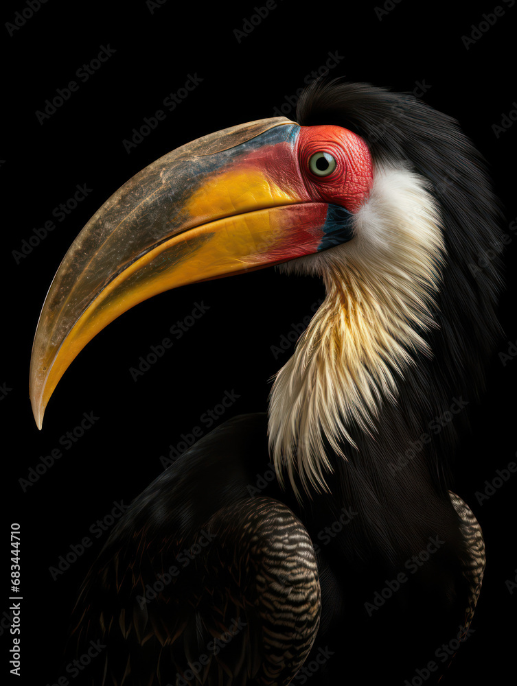Obraz premium Hornbill Studio Shot Isolated on Clear Black Background, Generative AI