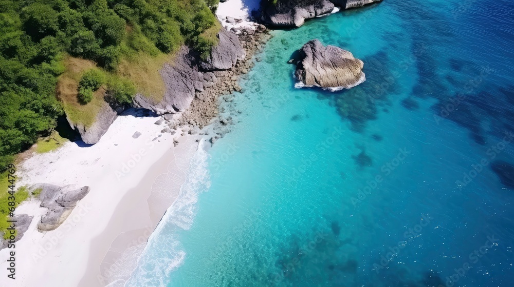 View from above of sandy beach with blue sea View from above of sandy beach with blue sea