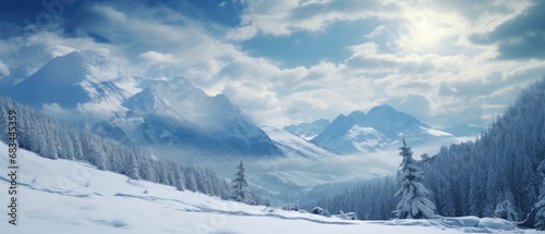 Winter mountain landscape. Snowy landscape on a winter mountain. lake in the mountains © inna717