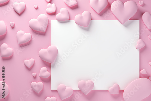 Romantic Pink Hearts and Blank Card Invitation for Valentine's Day - High-Quality 3D Illustration