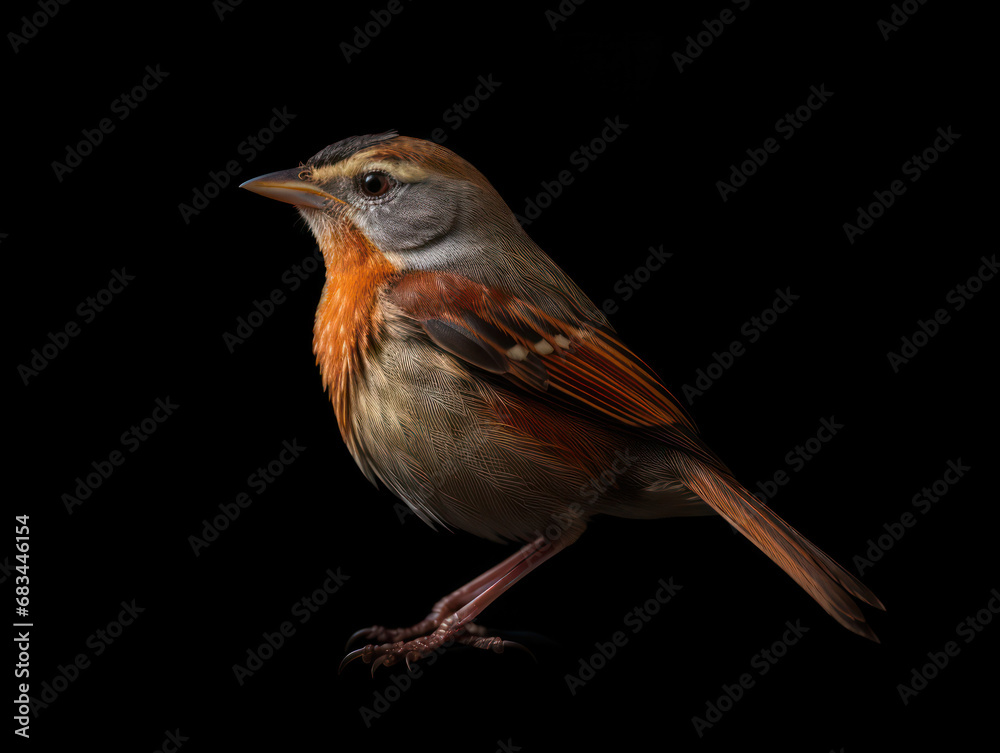 Fototapeta premium Passerine Studio Shot Isolated on Clear Black Background, Generative AI