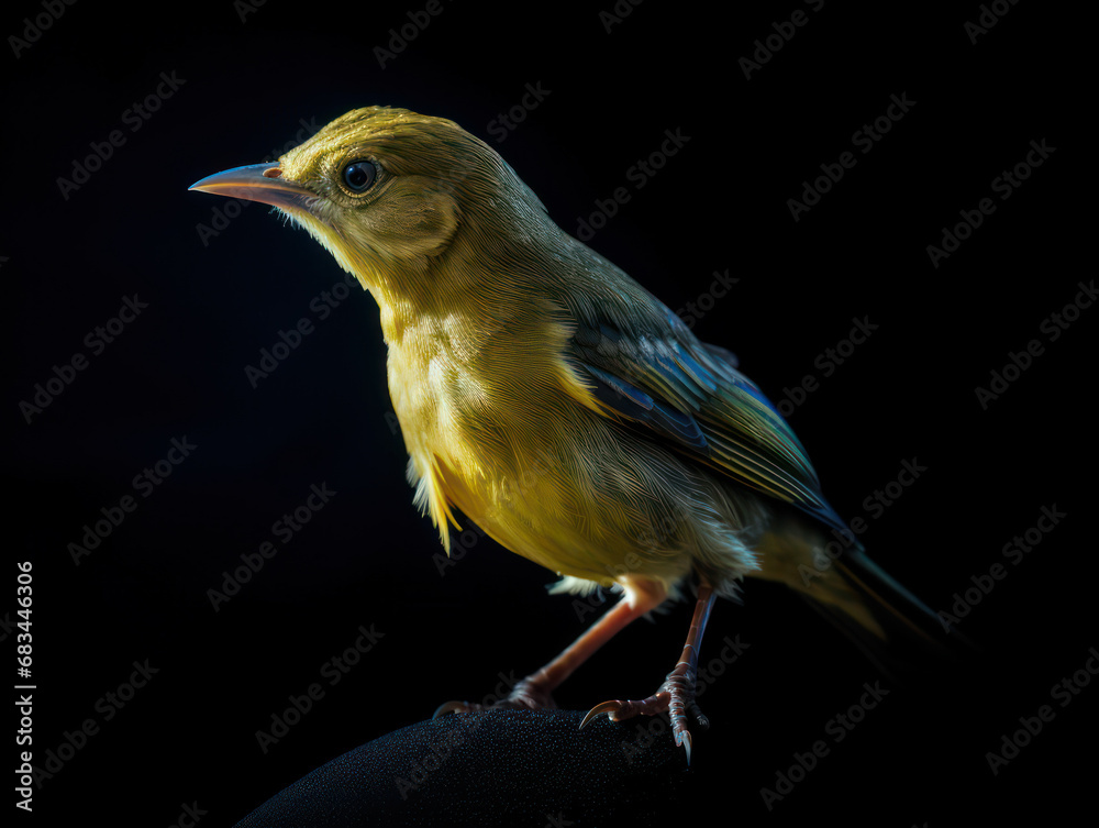 Fototapeta premium Passerine Studio Shot Isolated on Clear Black Background, Generative AI