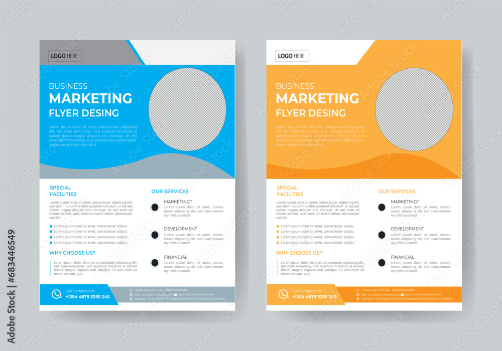 Corporate business flyer template design set with blue, orange, color. marketing, business proposal, promotion, advertise, publication, cover page. new digital marketing flyer Corporate business flyer template design set with blue, orange, color. marketing, business proposal, promotion, advertise, publication, cover page. new digital marketing flyer