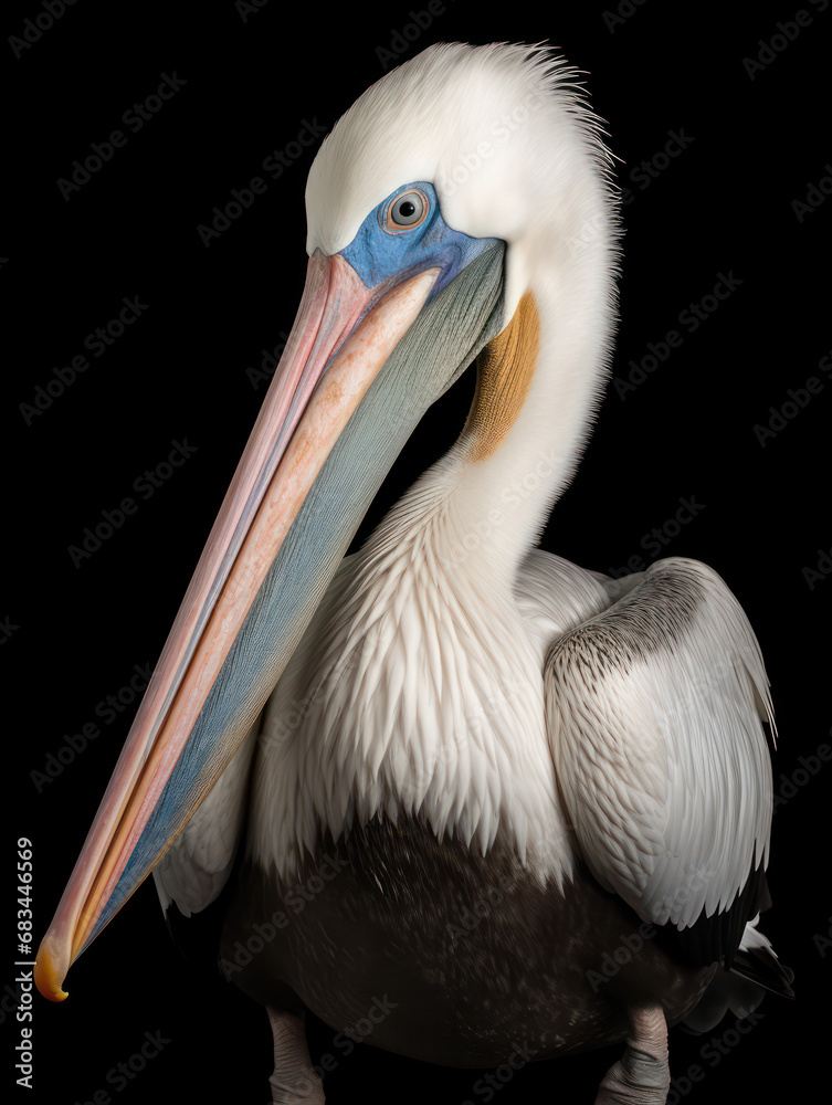 Pelican Studio Shot Isolated on Clear Black Background, Generative AI