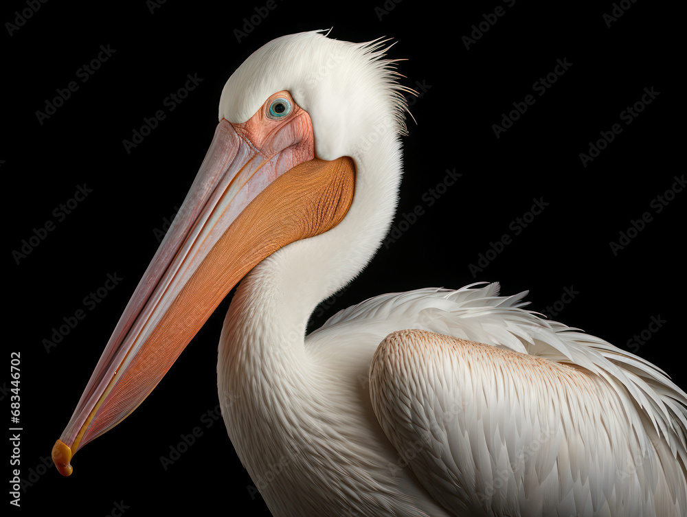 Pelican Studio Shot Isolated on Clear Black Background, Generative AI Pelican Studio Shot Isolated on Clear Black Background, Generative AI